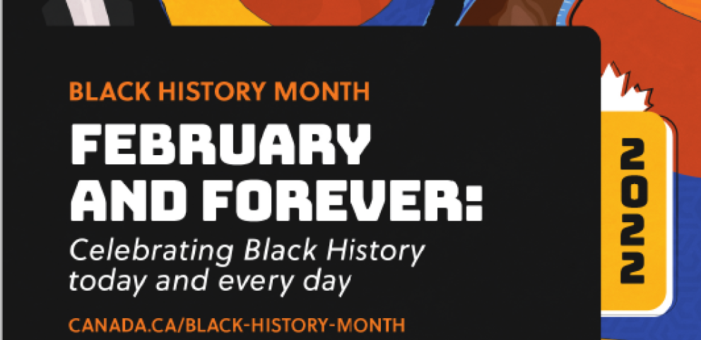 Poster for Black History Month. Muted colour background, with 3 paintings/drawings of Black individuals. Text reads: Black History Month, February and Forever: Celebrating Black History today and everyday. 